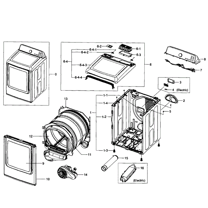 Main Assembly Diagram and Parts List for DV400EWHDWR AA-01 Samsung Dryer