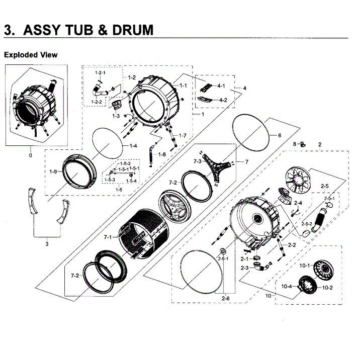 Tub And Drum Diagram and Parts List for WF219ANW XAA-01 Samsung Washer