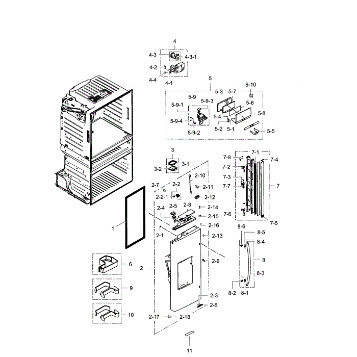 Left Door Diagram and Parts List for RF28HMEDBBC AA-08 Samsung Refrigerator