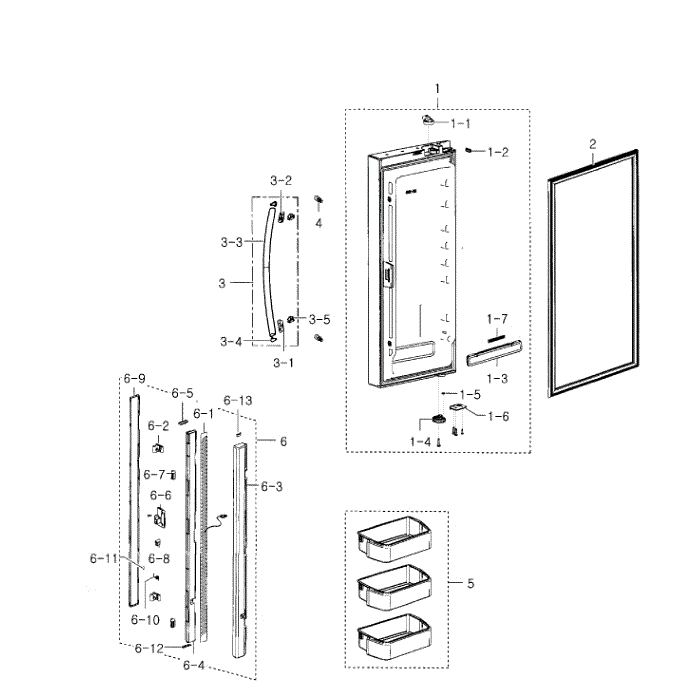 Left Door Diagram and Parts List for RFG293HARS XAA-03 Samsung Refrigerator