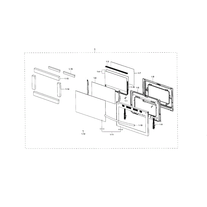 Door Diagram and Parts List for NX58J7750SS AA-00 Samsung Range