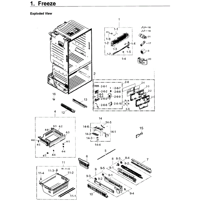 Freezer Diagram and Parts List for RF263BEAESR AA-02 Samsung Refrigerator