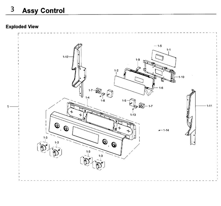 Control Panel Diagram and Parts List for NE59J3420SW AA-0005 Samsung Range