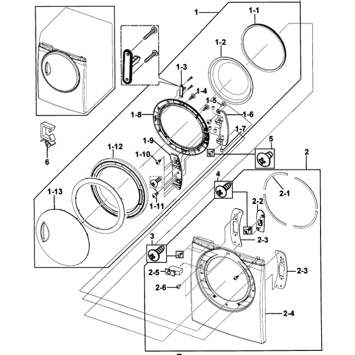 Door Assembly Diagram and Parts List for DV218AGB XAA-00 Samsung Dryer