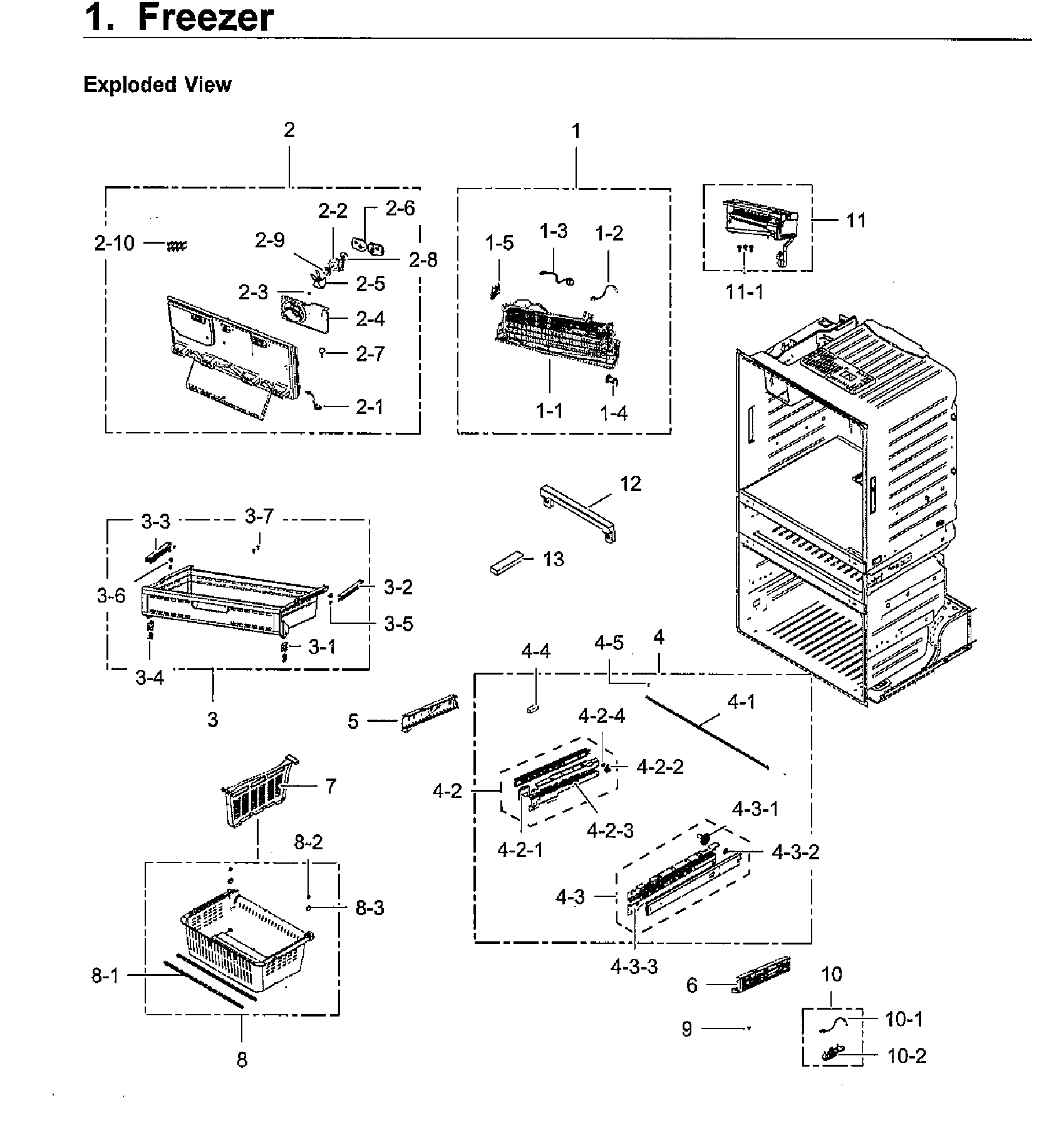 Freezer Diagram and Parts List for RF28HMEDBWW AA-0010 Samsung Refrigerator