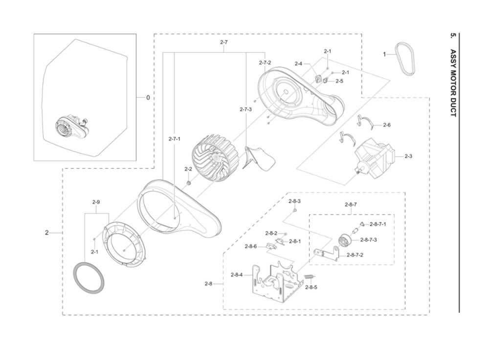 Motor Duct Assembly Diagram and Parts List for DV42H5200EW A3-03 Samsung Dryer