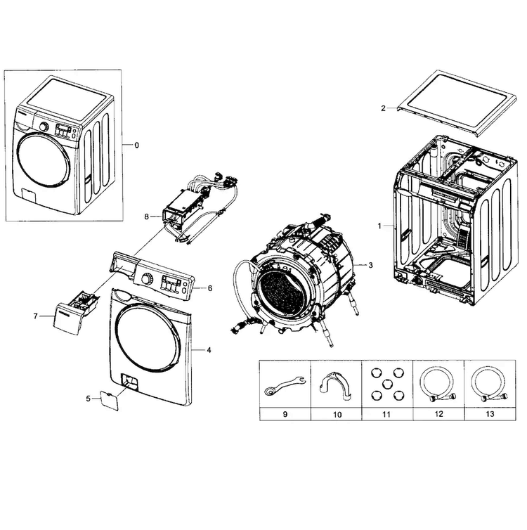 Main Assy Diagram and Parts List for WF395BTPAWR A1-0001 Samsung Washer