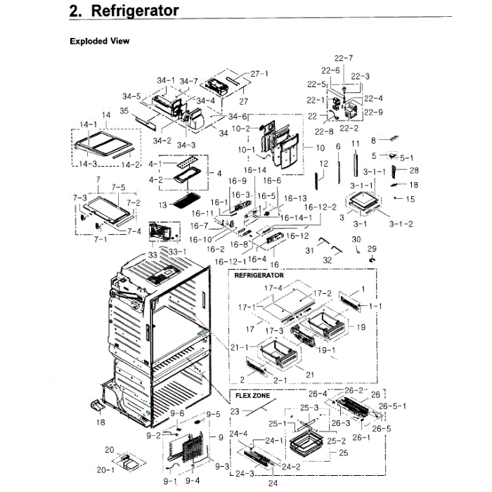 Refrigerator Diagram and Parts List for RF4267HARS XAA-02 Samsung Refrigerator