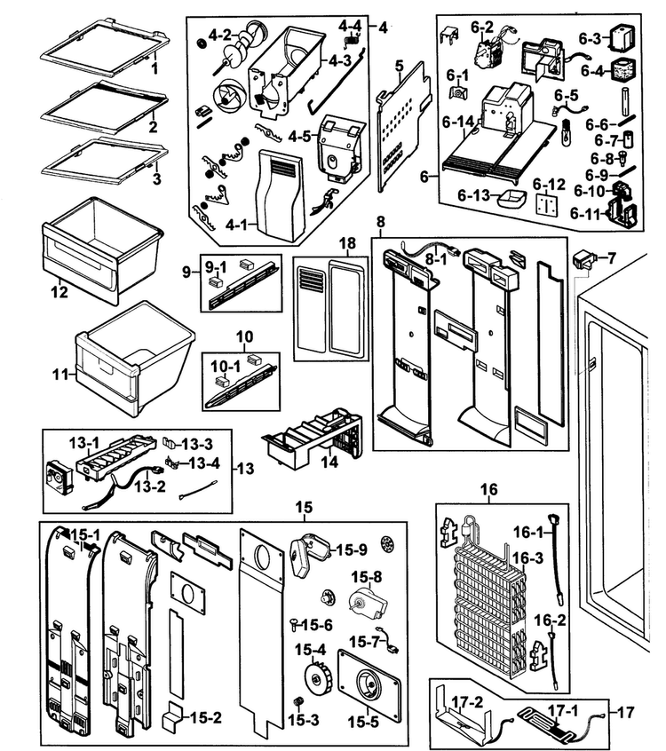 Freezer Diagram and Parts List for RS269LARS XAA-0000 Samsung Refrigerator