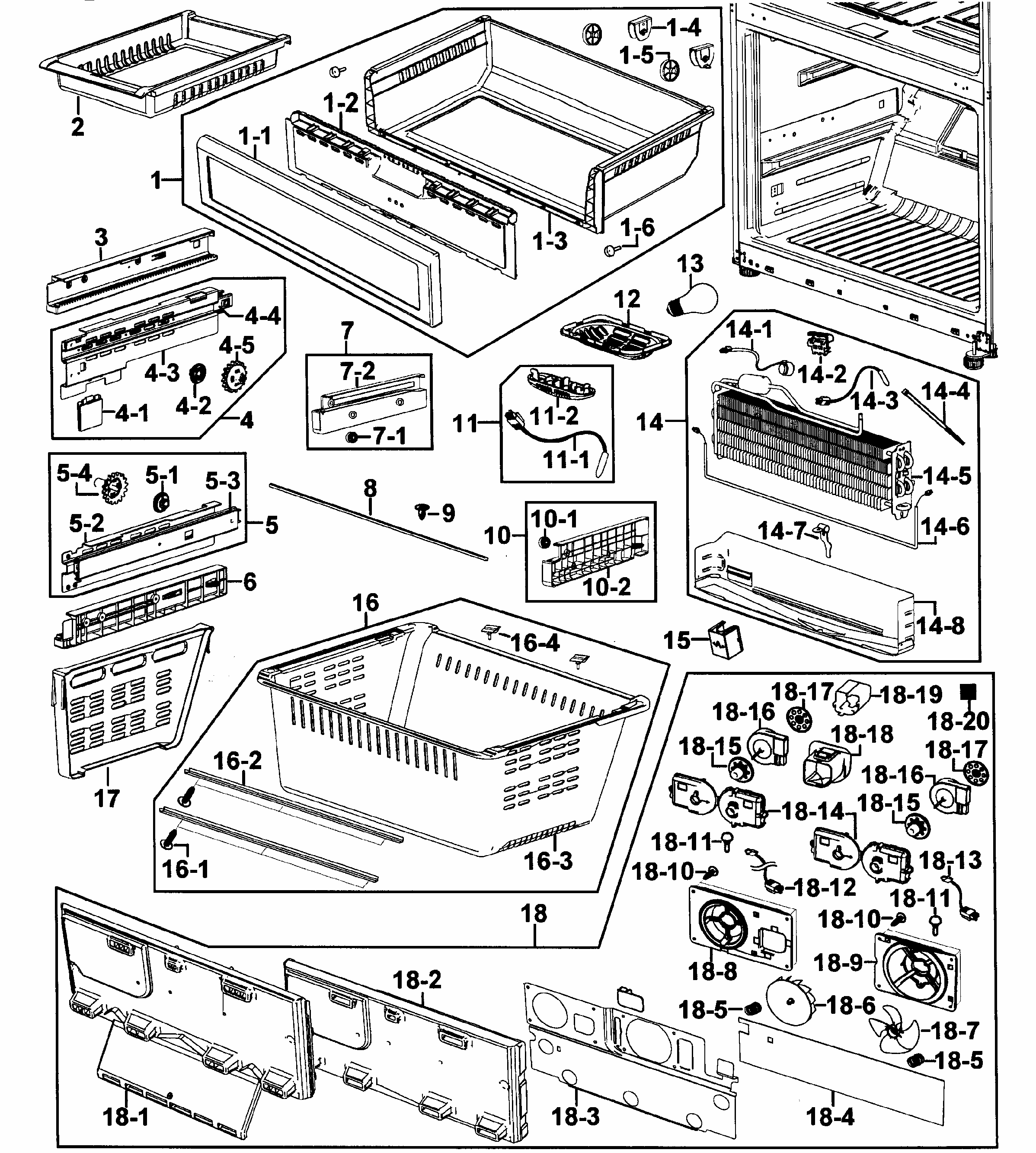 Freezer Diagram and Parts List for RF267ABRS XAA-0000 Samsung Refrigerator