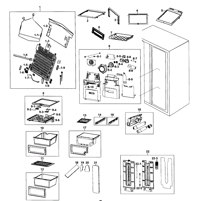 Refrigerator Diagram and Parts List for RS267TDWP XAA-00 Samsung Refrigerator