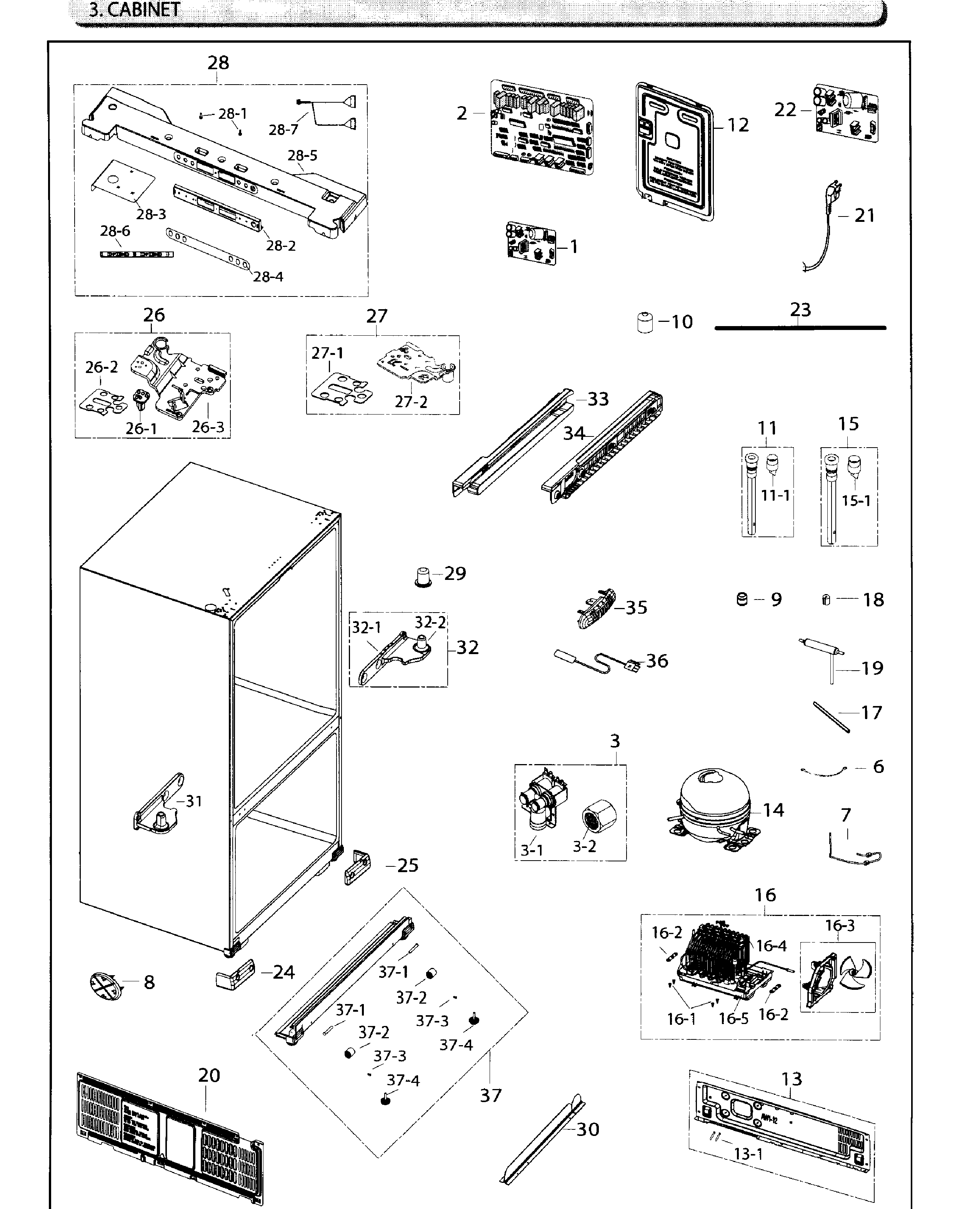 Cabinet Diagram and Parts List for RF26HFENDWW AA-0001 Samsung Refrigerator