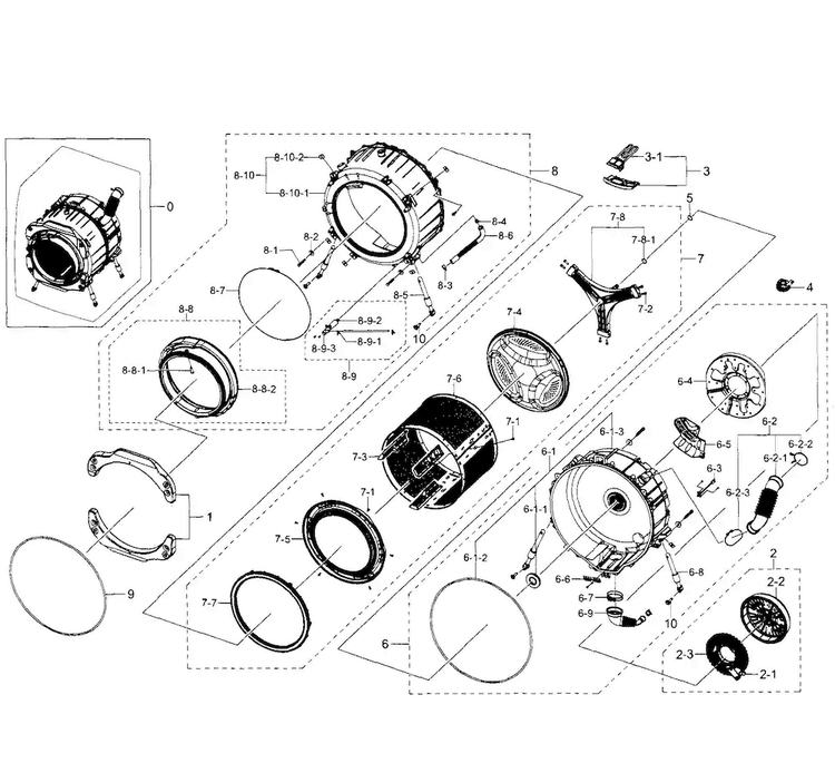 Tub-drum Diagram and Parts List for WF350ANW XAA-0005 Samsung Washer