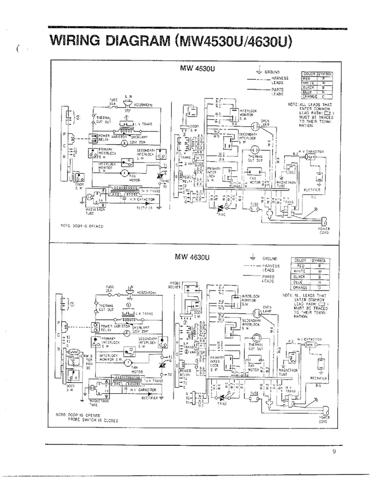 Wiring Diagram Diagram and Parts List for MW4530U XAA Samsung Microwave