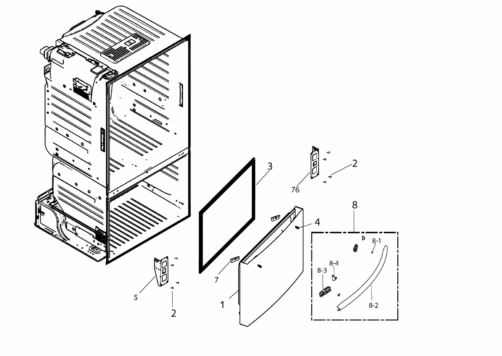 Freezer Door Diagram and Parts List for RF221NCTASP AA-0000 Samsung Refrigerator