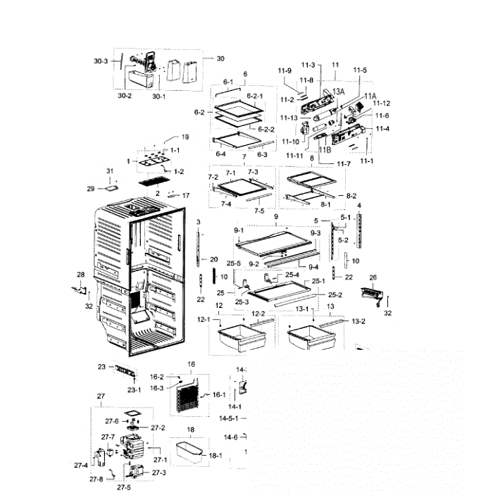 Refrigerator Diagram and Parts List for RF32FMQDBSR AA-00 Samsung Refrigerator