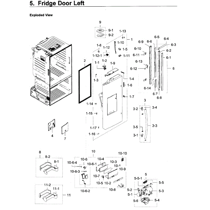 Fridge Door L Diagram and Parts List for RF28HDEDPBC AA-06 Samsung Refrigerator