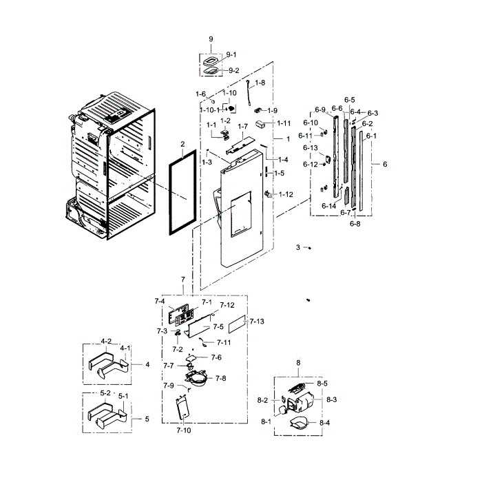 Door Left Diagram and Parts List for RF263TEAEBC AA-01 Samsung Refrigerator