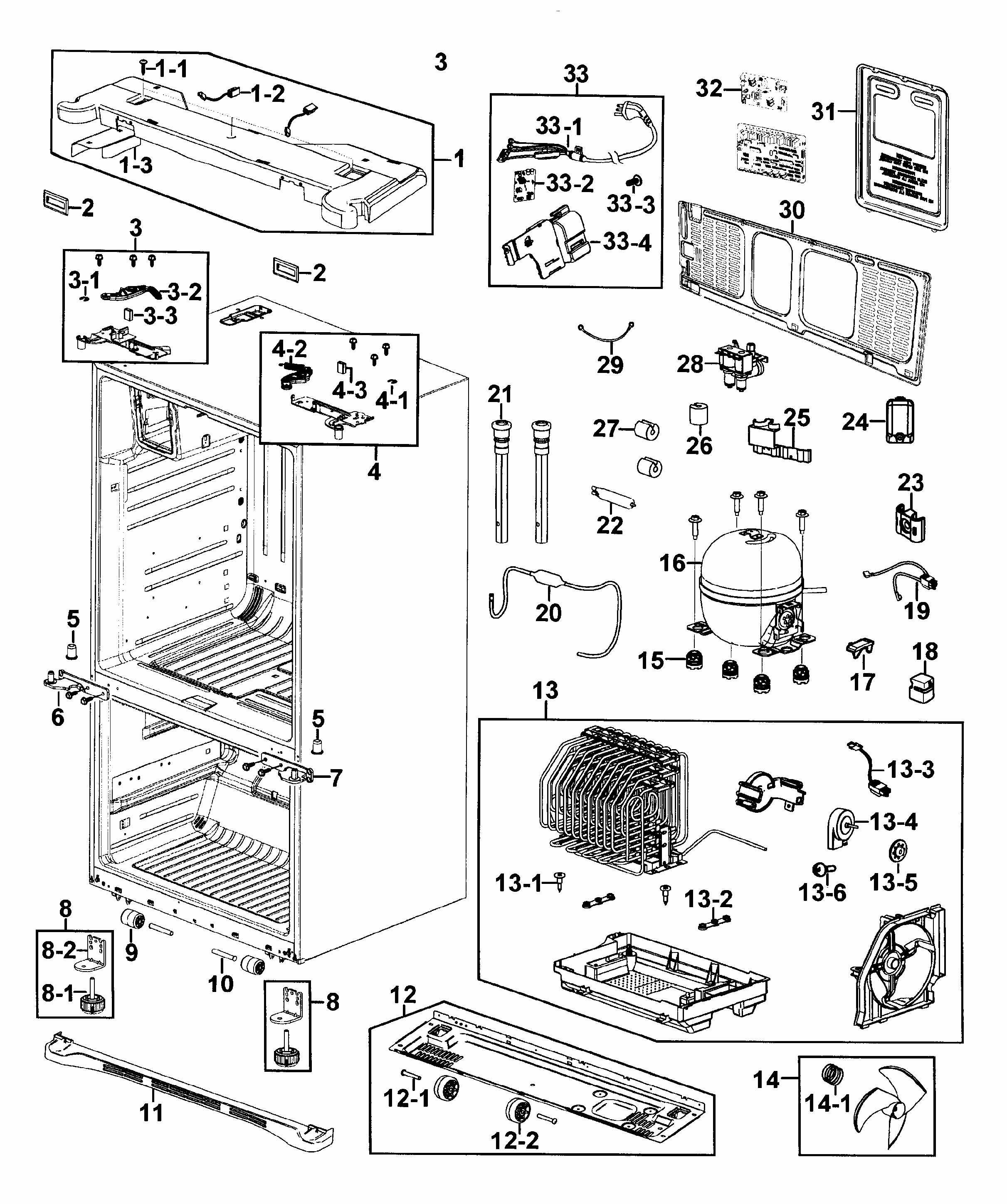 Cabinet Diagram and Parts List for RF267AEPN XAA-0000 Samsung Refrigerator