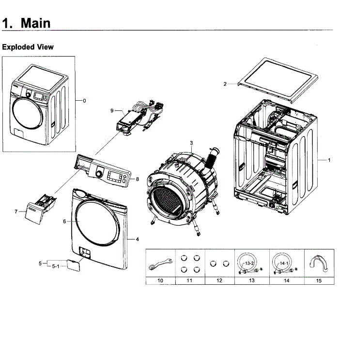 Main Assembly Diagram and Parts List for WF419AAW XAA-01 Samsung Washer
