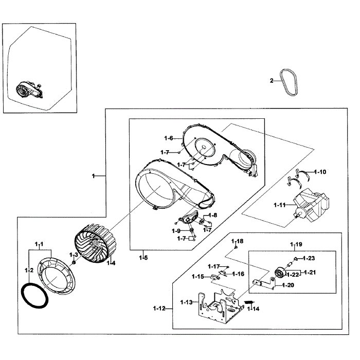 Motor Duct Diagram and Parts List for DV409AER XAA-02 Samsung Dryer