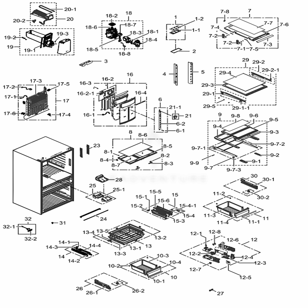 Refrigerator Diagram and Parts List for RF22KREDBSG (AA)(0007) Samsung Refrigerator