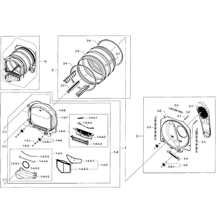 Drum Diagram and Parts List for DV400GWHDWR AA-0000 Samsung Dryer