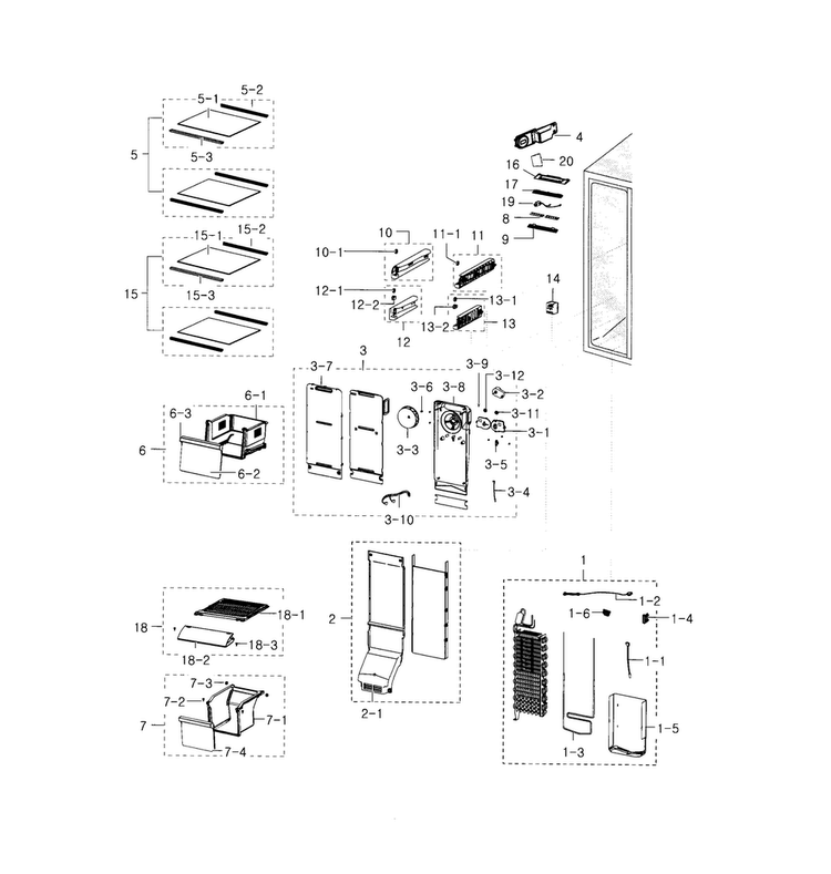 Freezer Side Diagram and Parts List for RH22H8010SR AA-0000 Samsung Refrigerator