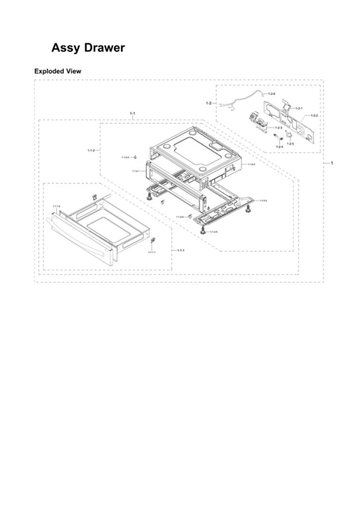 Drawer Assembly Diagram and Parts List for NX58H5600SS AA-02 Samsung Range