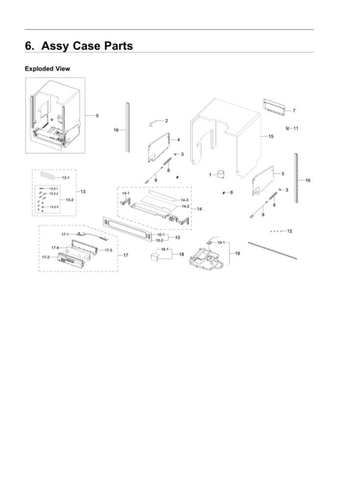 Case Parts Assembly Diagram and Parts List for DW80R9950US AA-01 Samsung Dishwasher