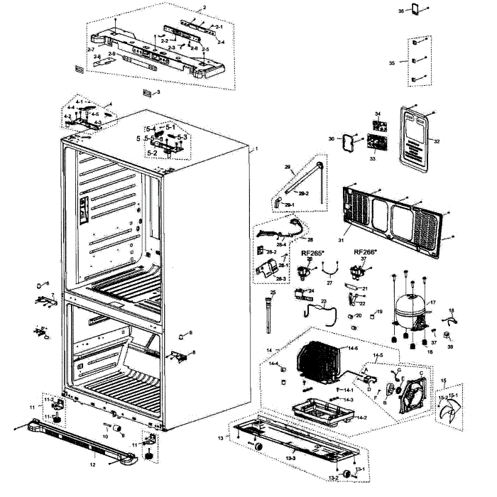 Cabinet Diagram and Parts List for RF266AEWP XAA-00 Samsung Refrigerator