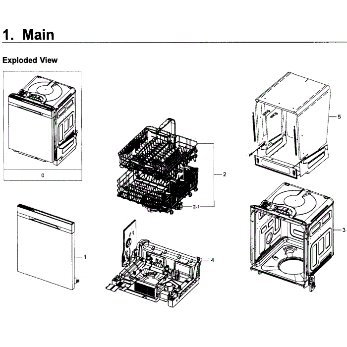 Main Assembly Diagram and Parts List for DW80K5050UB AA-00 Samsung Dishwasher