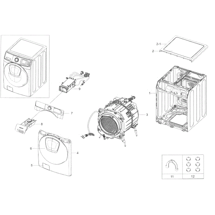 Main Assembly Diagram and Parts List for WF45K6500AW A2-00 Samsung Washer