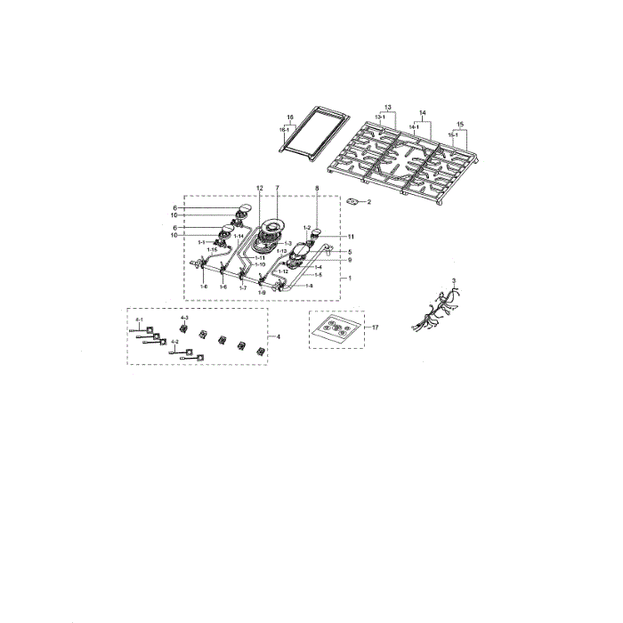 Cooktop Diagram and Parts List for NA30N6555TS AA-00 Samsung Cooktop