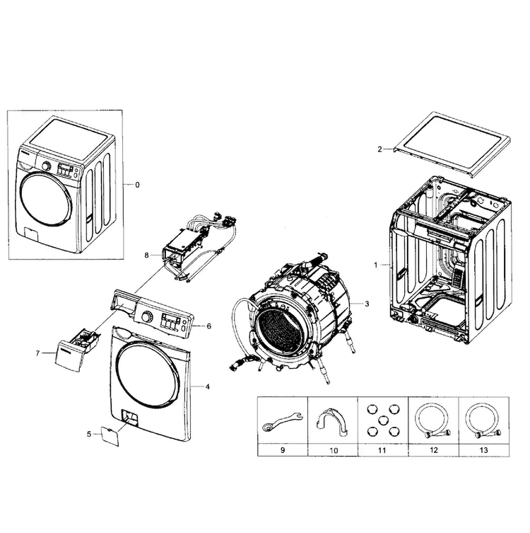 Main Assy Diagram and Parts List for WF393BTPARA A1-0001 Samsung Washer