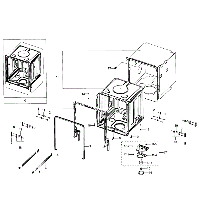 Tub Assembly Diagram and Parts List for DW80J7550UW AA-00 Samsung Dishwasher