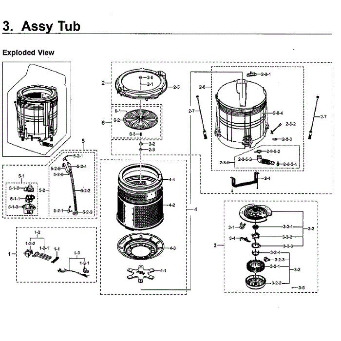 Tub Assembly Diagram and Parts List for WA5471ABW XAA-02 Samsung Washer