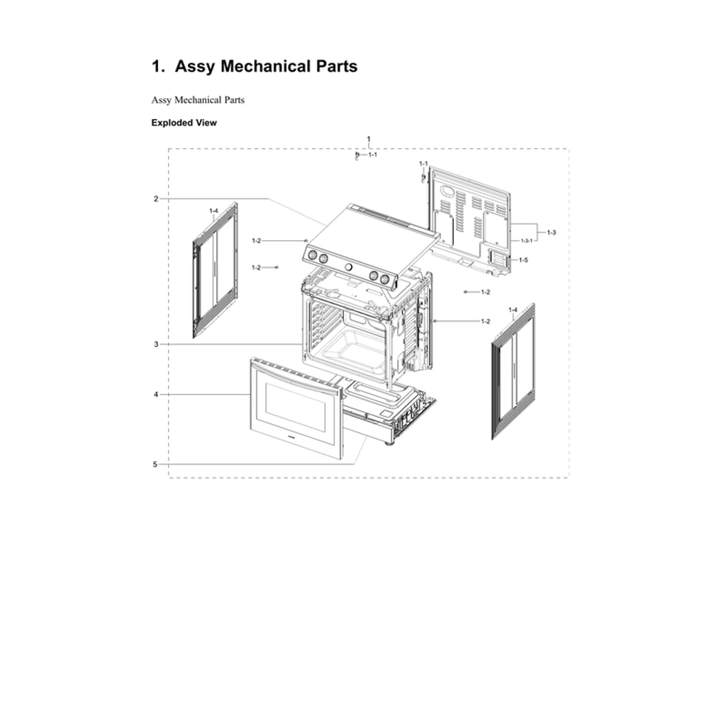 Mechanical Parts Assembly Diagram and Parts List for NE63BB871112 AA-00 Samsung Range