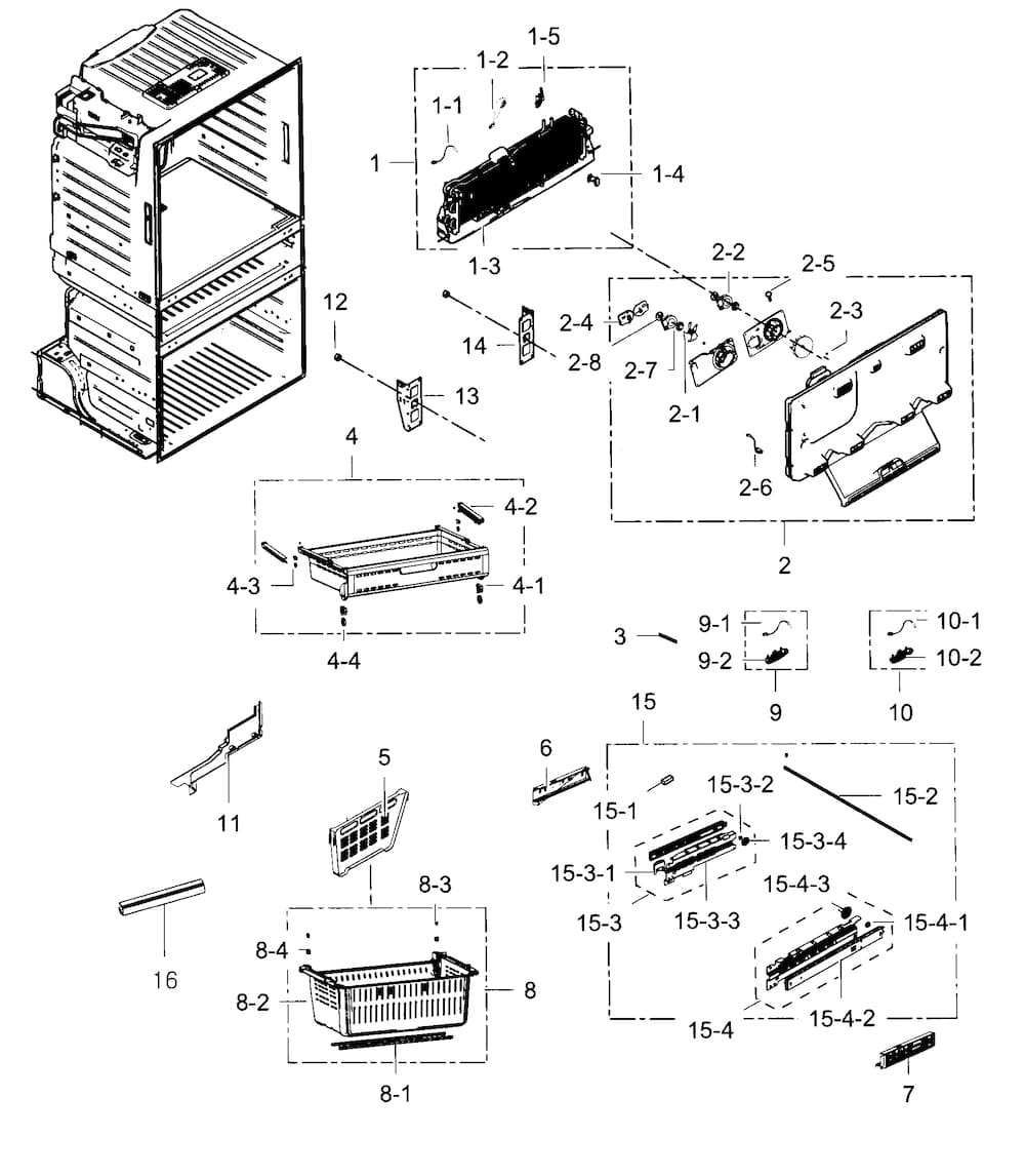 Freezer Diagram and Parts List for RF25HMEDBWW AA-0002 Samsung Refrigerator