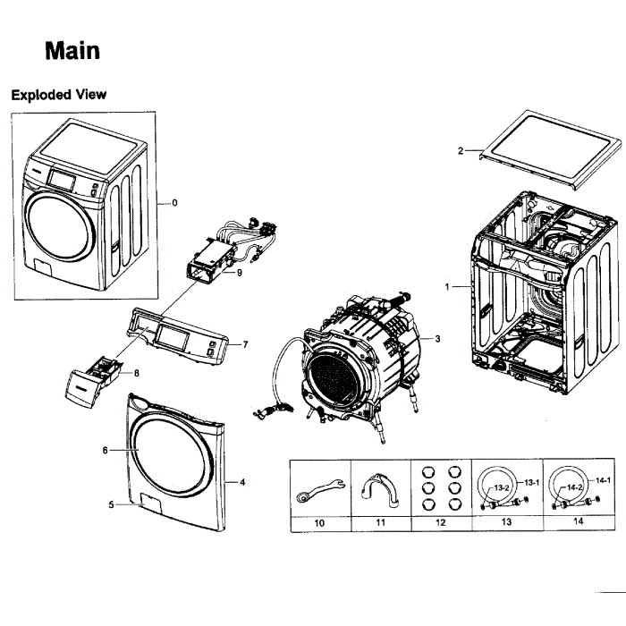 Main Assembly Diagram and Parts List for WF457ARGSGR AA-01 Samsung Washer