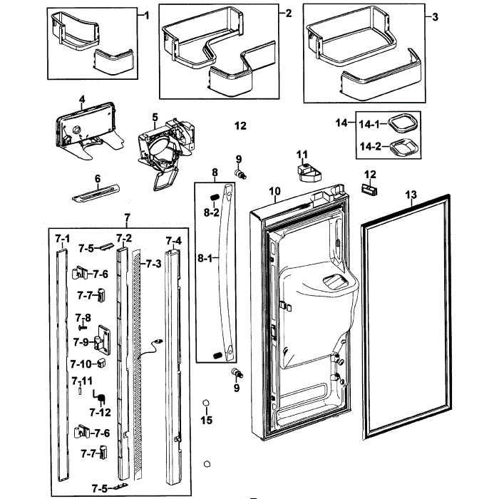 Left Door Diagram and Parts List for RFG237AAWP XAA-00 Samsung Refrigerator