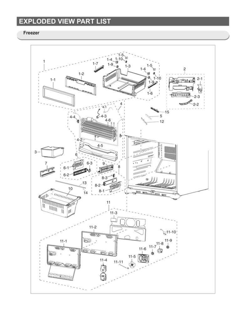 Freezer Parts Diagram and Parts List for RF18HFENBSR US-52 Samsung Refrigerator
