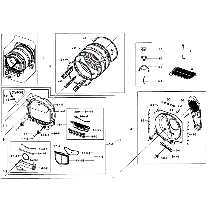 Drum Assembly Diagram and Parts List for DV50F9A8GVW A2-01 Samsung Dryer