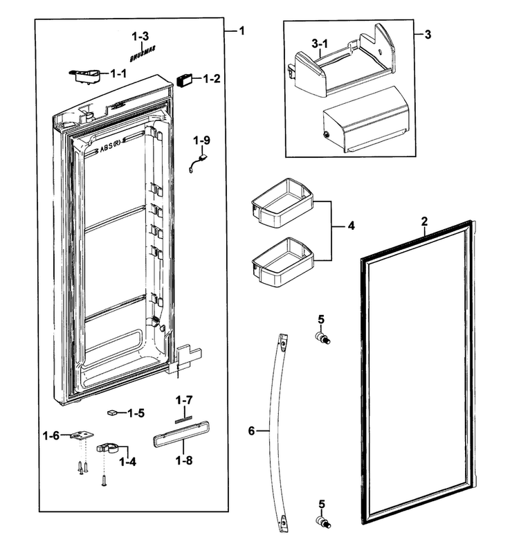 Refrigerator Door R Diagram and Parts List for RFG293HAPN XAA-0000 Samsung Refrigerator
