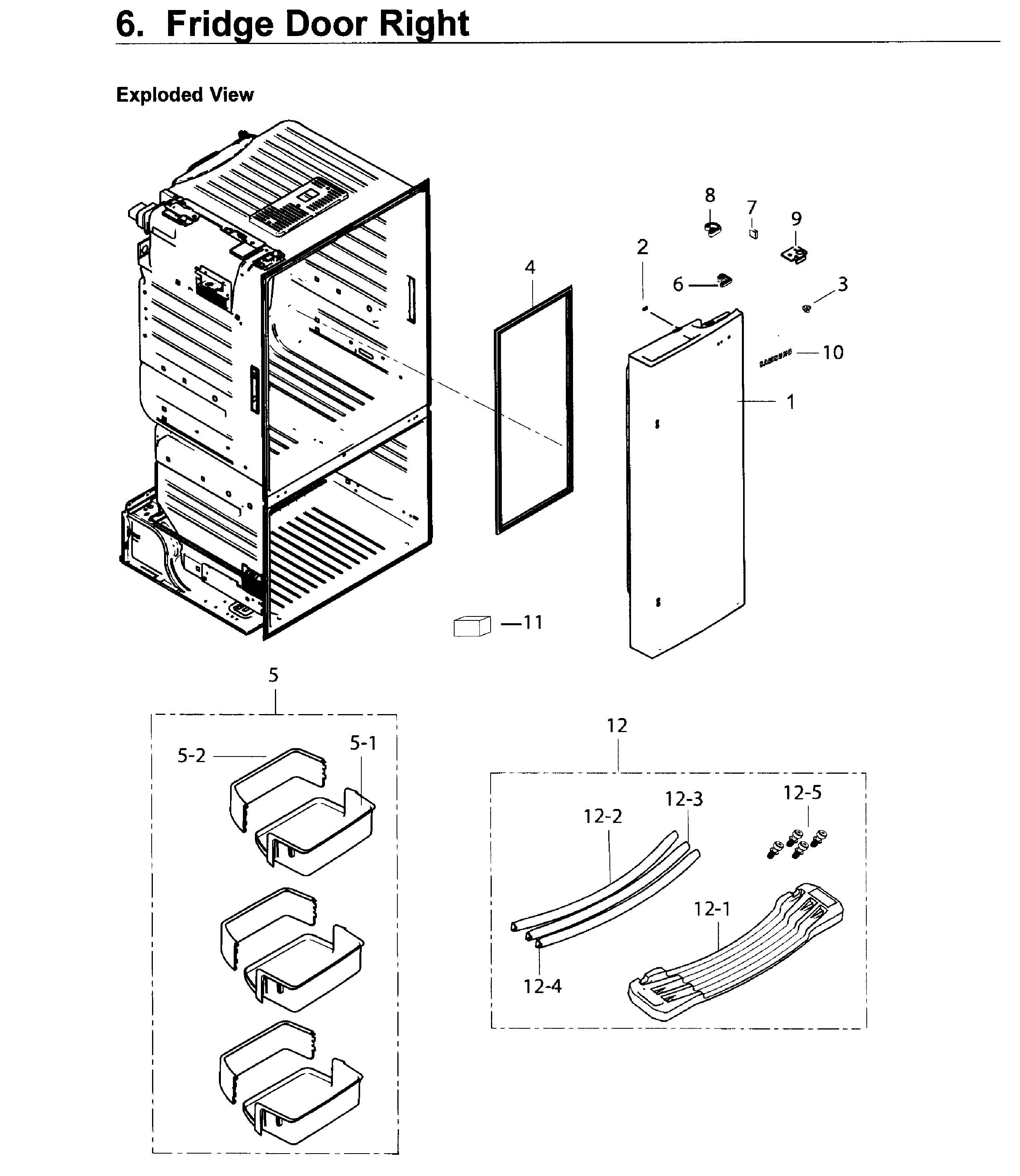 Fridge Door R Diagram and Parts List for RF263BEAEWW AA-0004 Samsung Refrigerator