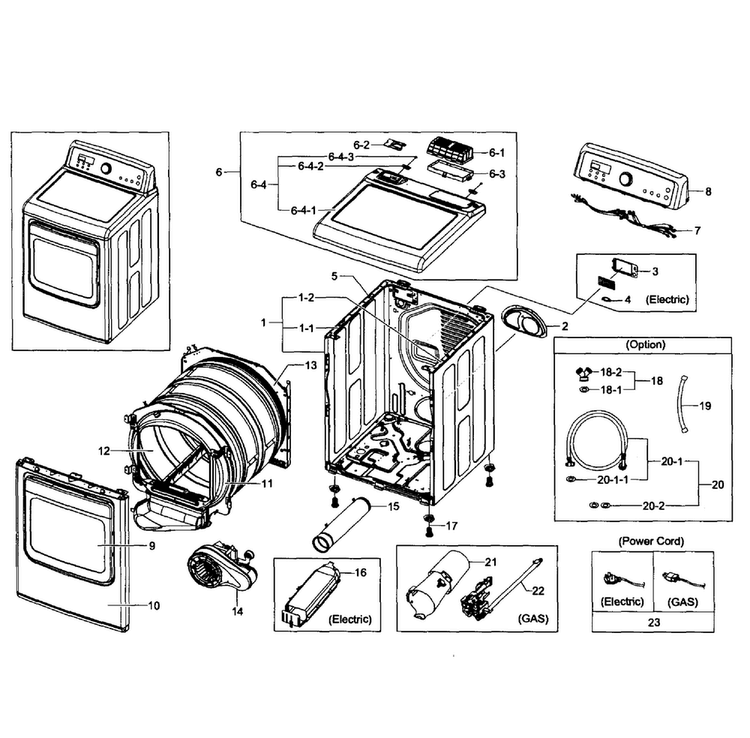 Main Assy Diagram and Parts List for DV484GTHAWR A1-0001 Samsung Dryer