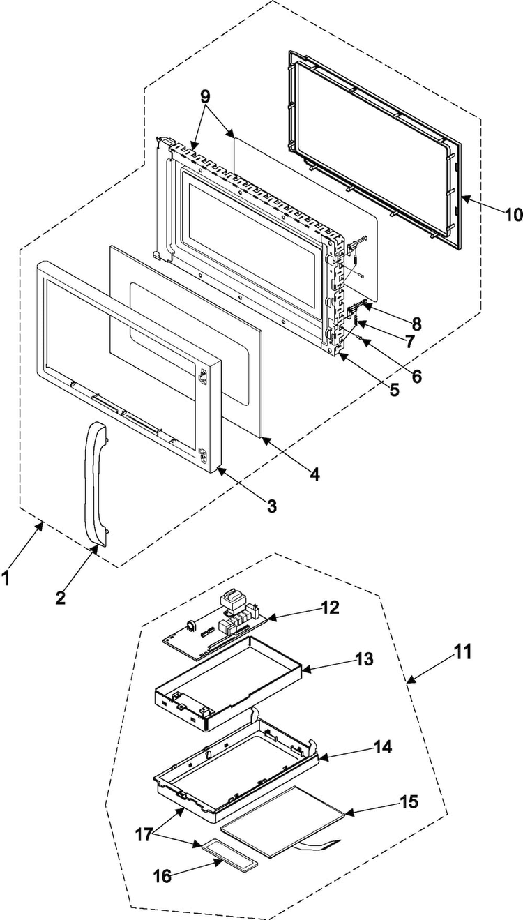 Control Panel/door Assembly Diagram and Parts List for SMH7159BC XAA Samsung Microwave