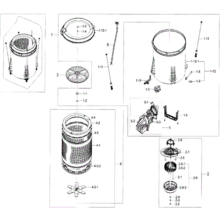 Tub Diagram and Parts List for WA50F9A6DSW A2-01 Samsung Washer