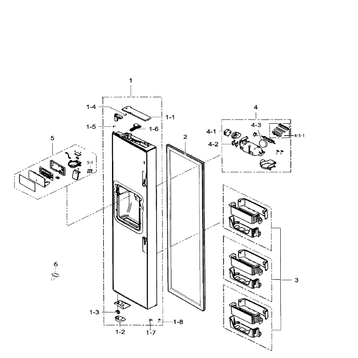 Freezer Door Diagram and Parts List for RS265TDBP XAA-02 Samsung Refrigerator