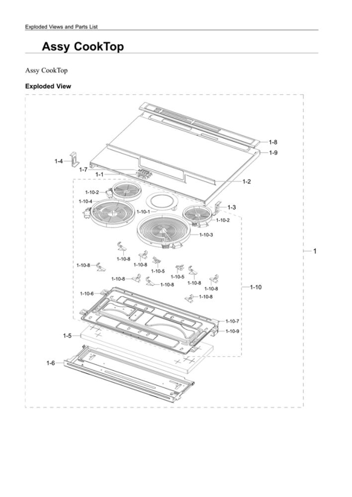 Cooktop Assembly Diagram and Parts List for NE63T8511SS AA-00 Samsung Range